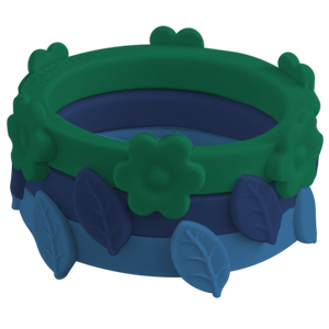 Bundle Azure Emerald Flower Indigo Leaf Nestable Ring Silicone Ring