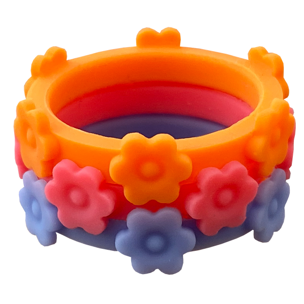 Bundle Flower Hibiscus Maui Nestable Periwinkle Ring Stackable Tangerine Silicone Ring
