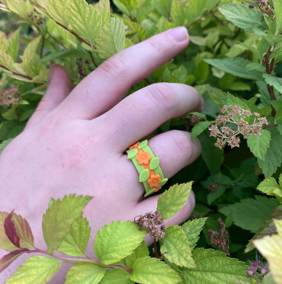 ALZ Advocate ALZ Flower Leaf Limon Nestable Ring Tangerine Silicone Ring