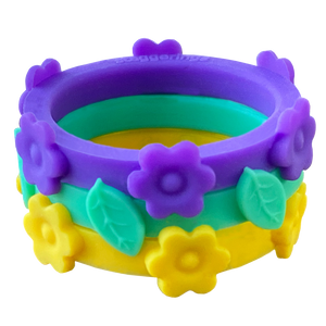 Nestable Carnival Flower Heart Violet Mint and Sunflower Silicone Ring Set