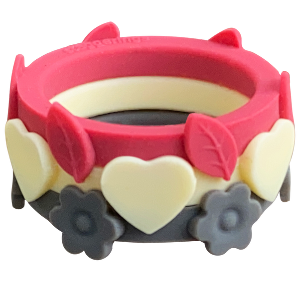  Cranberry Flower Heart Leaf Nestable Ring Shortbread Stone Silicone Ring