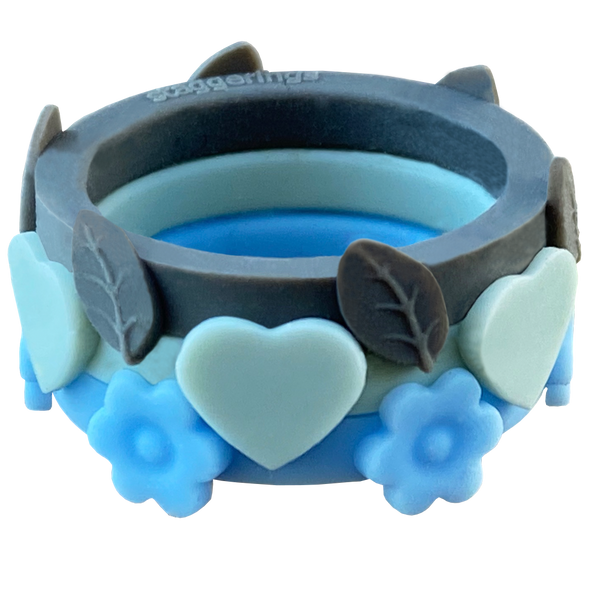 Bundle Flower Frosted Spire Heart Leaf Nestable Ring Sage Sky Stone Silicone Ring