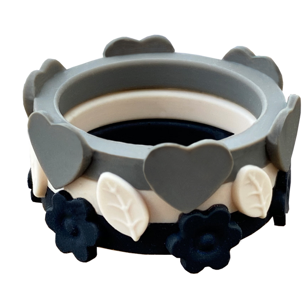 Bundle Flower Granite Heart Ivory Leaf Midnight Nestable Ring Stone Silicone Ring