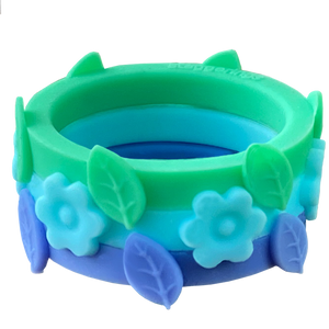 Nestable Lagoon Leaf Flower Leaf Mint Sea Breeze and Periwinkle Silicone Ring Set