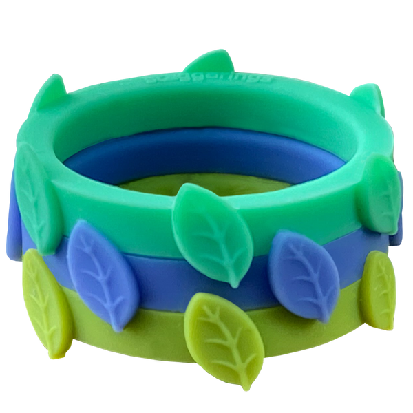 Nestable Mint Julep Leaf Green and Blue Silicone Ring Set