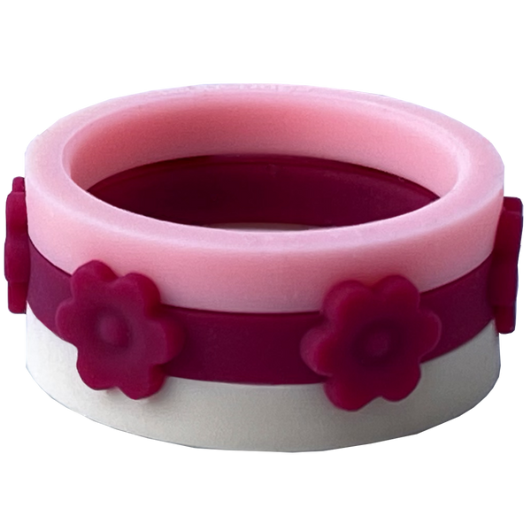 Bundle Bubblegum Flower Ivory Maroon Nestable Ring Strype Valentine Valentine's Valentines Day Silicone Ring