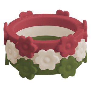 Bundle Cranberry Flower Forest Ivory Nestable Ring Silicone Ring