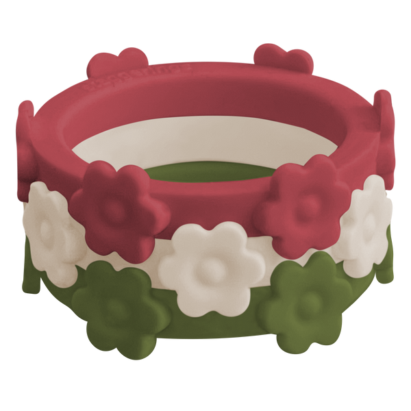 Bundle Cranberry Flower Forest Ivory Nestable Ring Silicone Ring