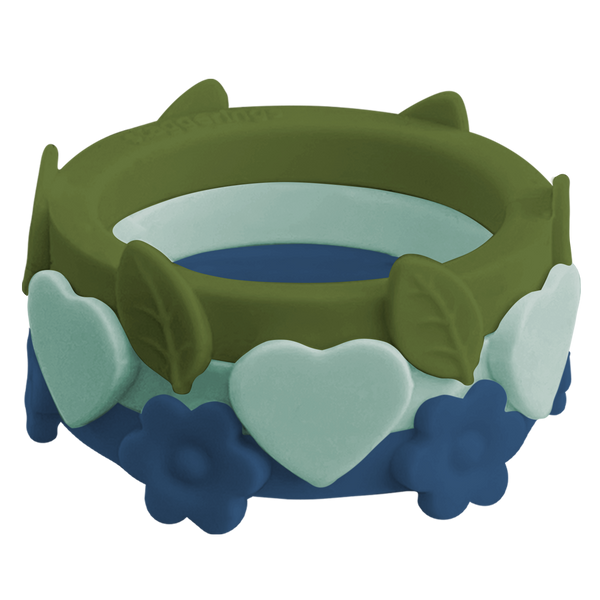  Flower Forest Heart Indigo Leaf Nestable Ring Sage Silicone Ring