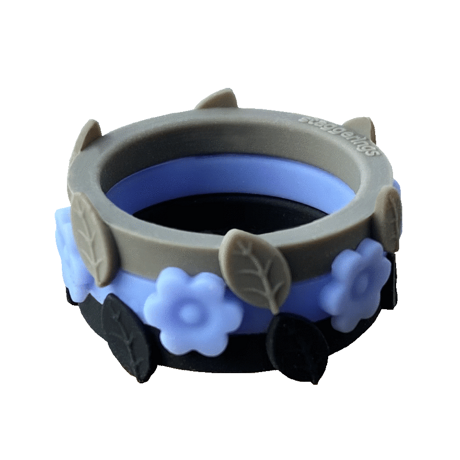 Bundle Flower Leaf Leaves Midnight Nestable Periwinkle Ring Stone Tidal Pool Silicone Ring