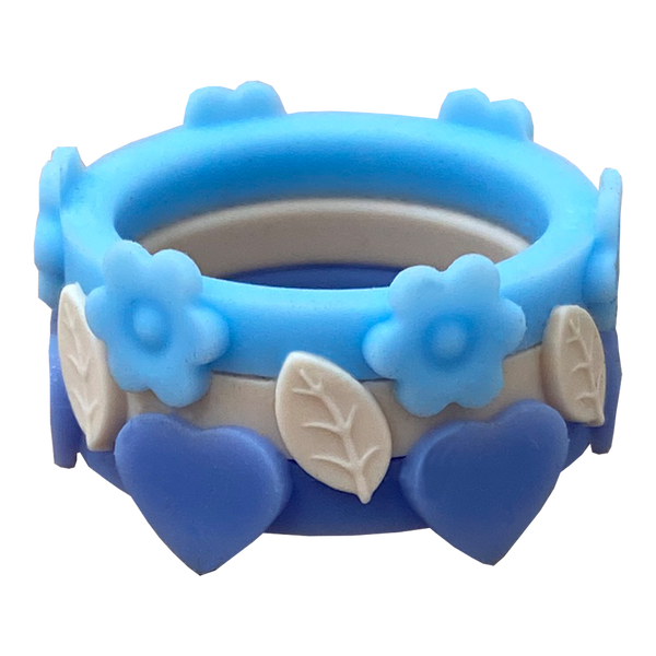 Bundle Blue Beyond Flower Heart Ivory Leaf Nestable Periwinkle Ring Sky Silicone Ring