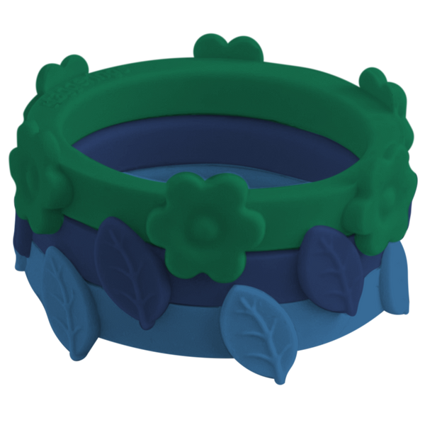 Bundle Azure Emerald Flower Indigo Leaf Nestable Ring Silicone Ring