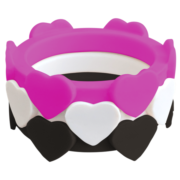 Bundle Heart Hot-Pink Ivory Midnight Nestable Ring Silicone Ring