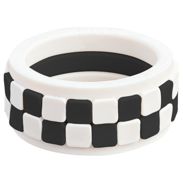 Geometric Checker Ivory Midnight Set Silicone Ring