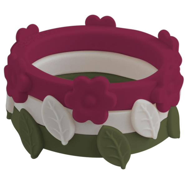 Bundle Flower Forest Ivory Leaf Maroon Nestable Ring Silicone Ring